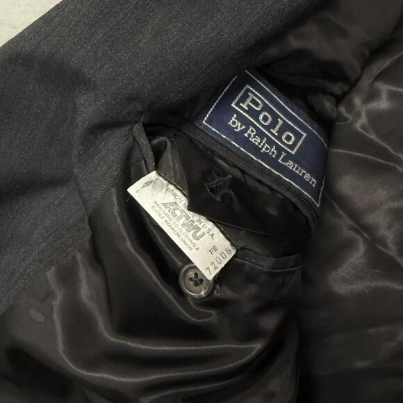 Vintage Polo Ralph Lauren Union Made Black Green Striped 90s Suit Blazer 44 READ - Picture 5 of 8